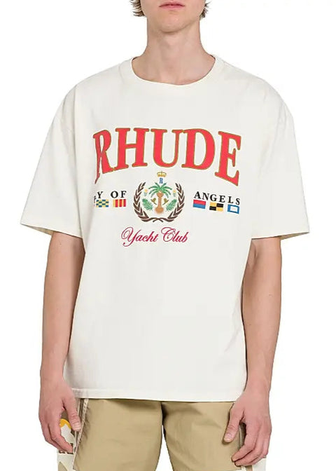 T-shirt RHUDE stampa bay of angel oversize bianca vintage