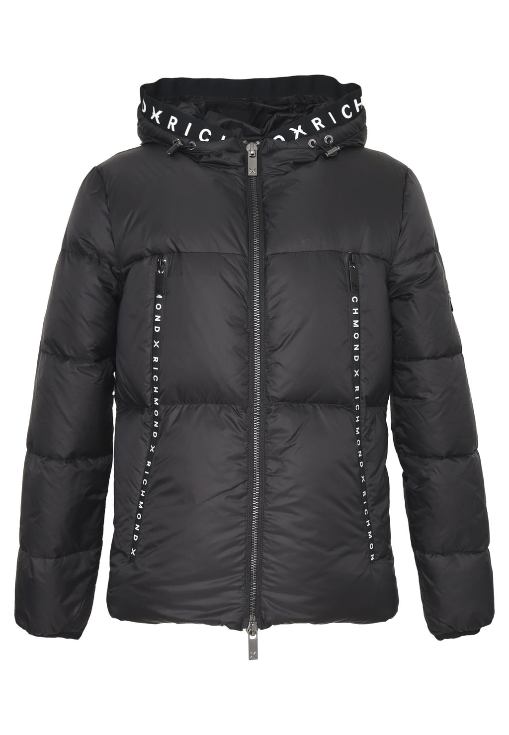 Piumino RICHMOND X con cappuccio inserti logo nero – MASCARO