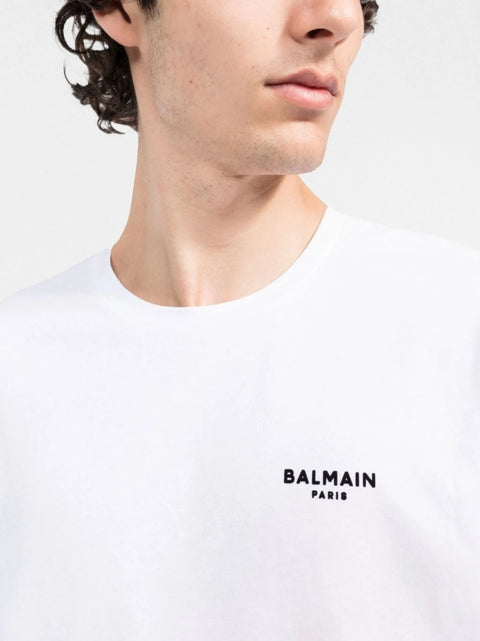 T-shirt BALMAIN logo floccato bianca