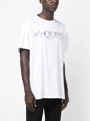 T-shirt ALEXANDER MCQUEEN stampa silver large fit bianca