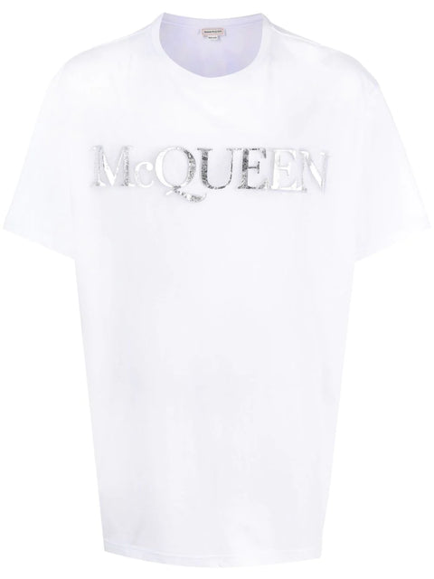 T-shirt ALEXANDER MCQUEEN stampa silver large fit bianca