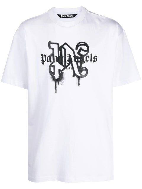T-shirt PALM ANGELS monogram spray city Paris bianca – MASCARO