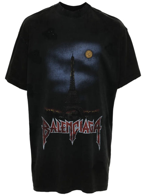 T-shirt BALENCIAGA oversize fit Paris Moon vintage nera