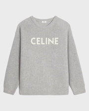 Maglione CELINE in lana oversize con applicazione logo grigio