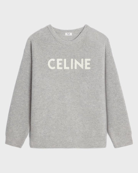 Maglione CELINE in lana oversize con applicazione logo grigio