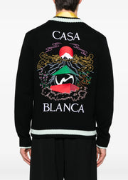 Cardigan CASABLANCA maglione ricamo Mountain Temple nero