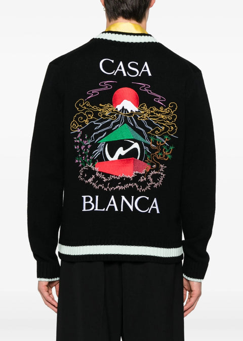 Cardigan CASABLANCA maglione ricamo Mountain Temple nero
