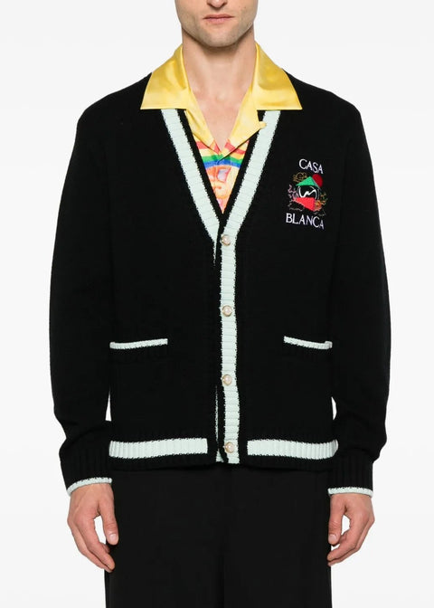 Cardigan CASABLANCA maglione ricamo Mountain Temple nero