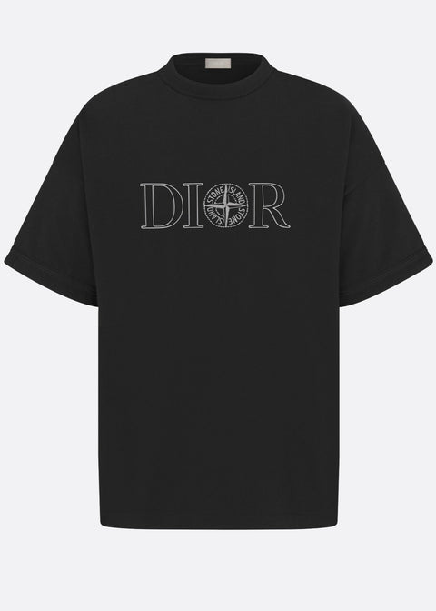 T-shirt CHRISTIAN DIOR & STONE ISLAND oversize fit logo ricamo nera