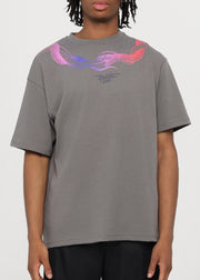 T-shirt PHOBIA grigia stampa serpenti al collo rosso/blu