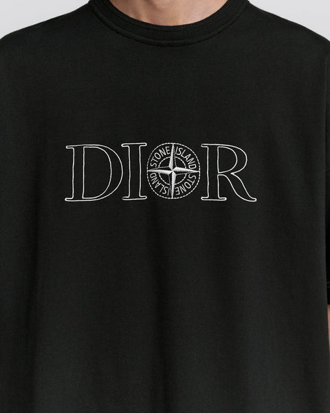 T-shirt CHRISTIAN DIOR & STONE ISLAND oversize fit logo ricamo nera