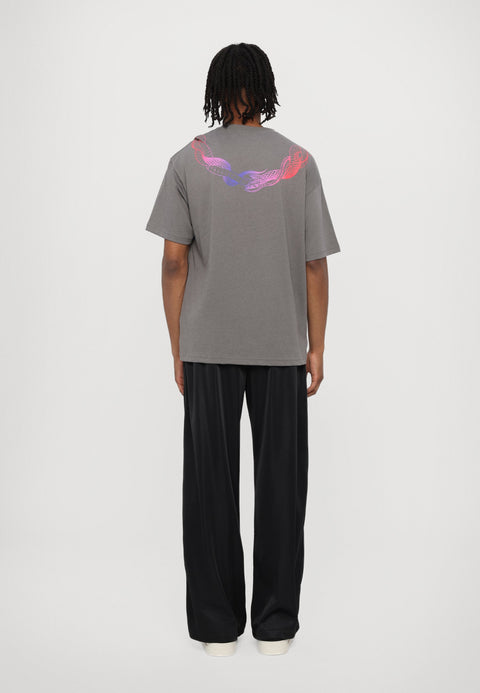 T-shirt PHOBIA grigia stampa serpenti al collo rosso/blu