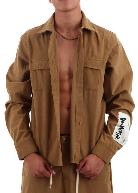 Camicia DISCLAIMER in gabardine a costine cammello