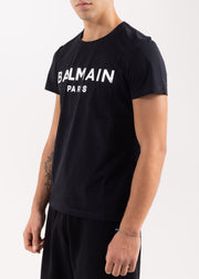 T-shirt BALMAIN stampa logo argento nera