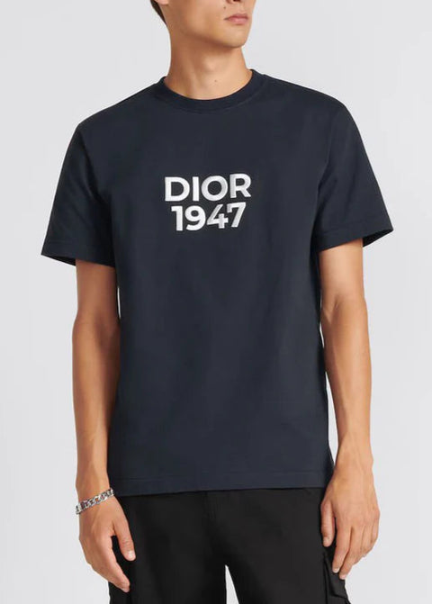 T-shirt CHRISTIAN DIOR logo ricamato 1947 blue navy
