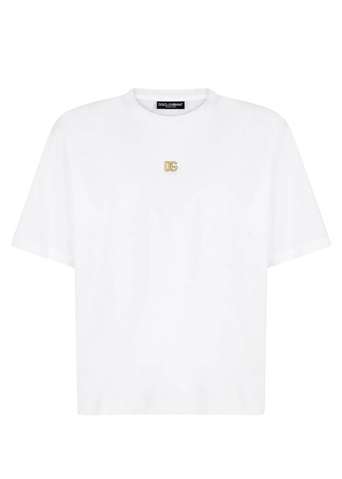 T-shirt DOLCE & GABBANA placca oro DG oversize bianca