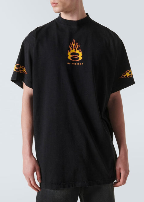 T-shirt BALENCIAGA stampa flame oversize vintage nera