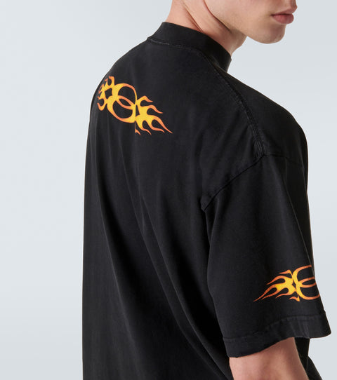 T-shirt BALENCIAGA stampa flame oversize vintage nera