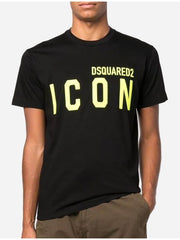 T-shirt DSQUARED2 ICON stampa giallo fluo nera