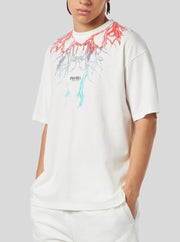 T-shirt PHOBIA bianca stampa fulmini rosso blu bicolor bianca