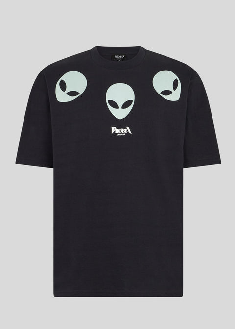 T-shirt PHOBIA nera stampa Alien fosforescente