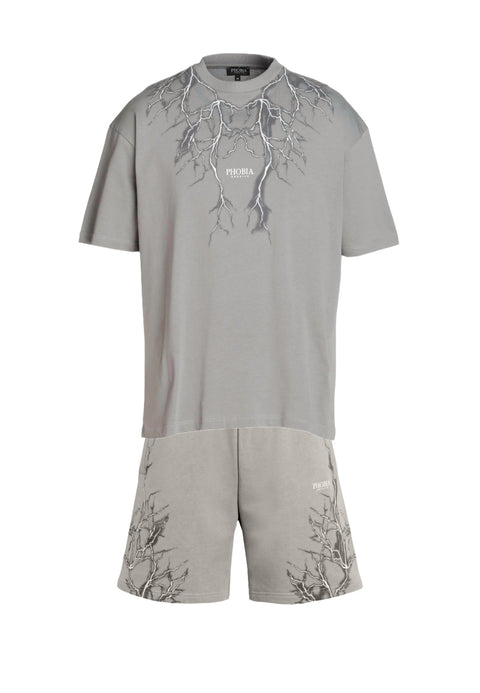 Completo estivo PHOBIA ARCHIVE t-shirt + pantaloncino fulmini grigio