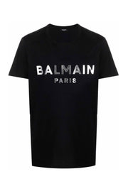 T-shirt BALMAIN stampa logo argento nera