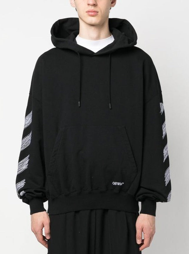 Felpa OFF WHITE con cappuccio Scribble Diag oversize nero MASCARO