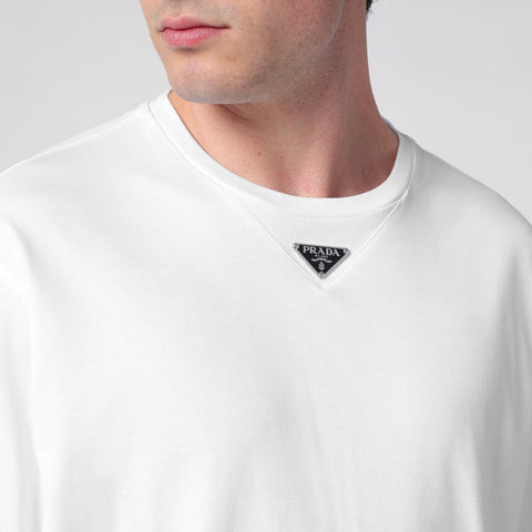 T-shirt PRADA con placca oversize logo bianca