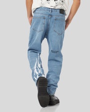 Jeans VISION OF SUPER denim blue con stampa fiamme e logo