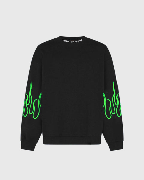Felpa VISION OF SUPER nera con fiamme verdericamate