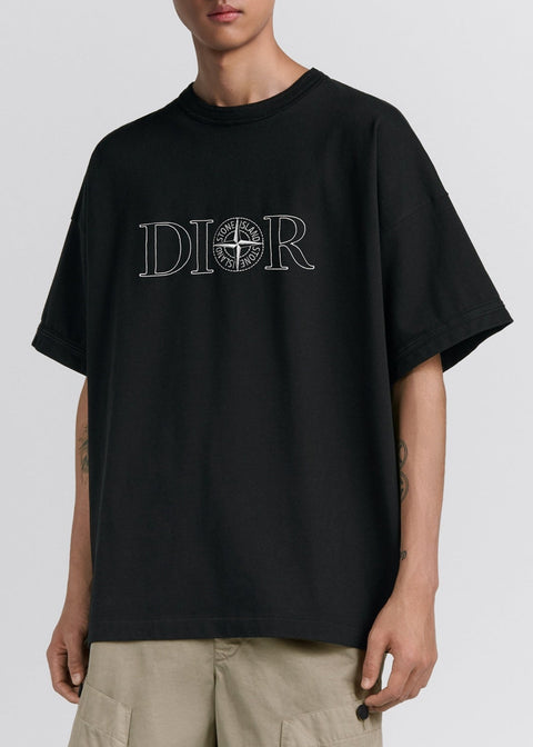 T-shirt CHRISTIAN DIOR & STONE ISLAND oversize fit logo ricamo nera