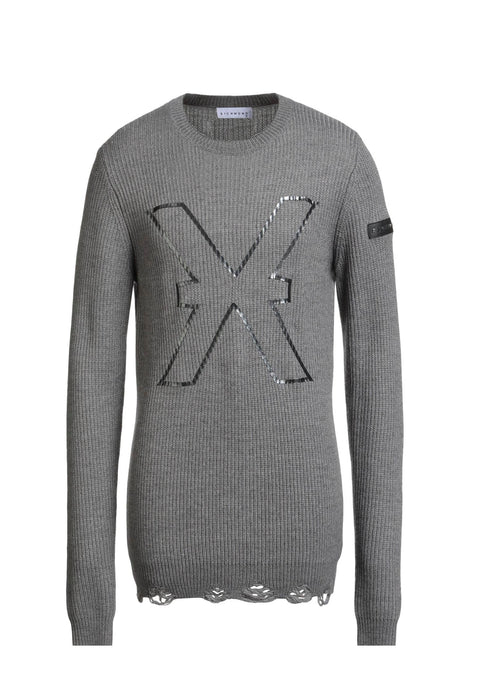 Maglione RICHMOND X sweater a costine stampa logo grigio melange
