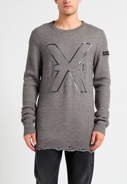 Maglione RICHMOND X sweater a costine stampa logo grigio melange