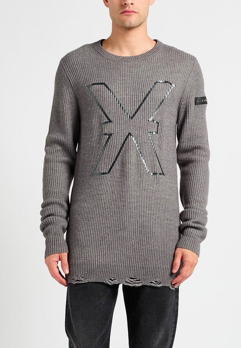 Maglione RICHMOND X sweater a costine stampa logo grigio melange