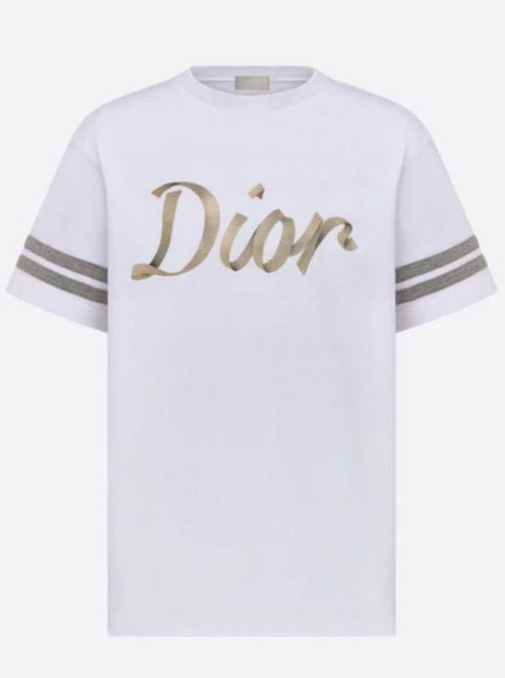 T shirt CHRISTIAN DIOR relaxed fit logo Ribbon ricamo bianca MASCARO