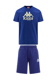 Completino estivo KAPPA 222 Authentic t-shirt + pantaloncino stampa logo blue royal