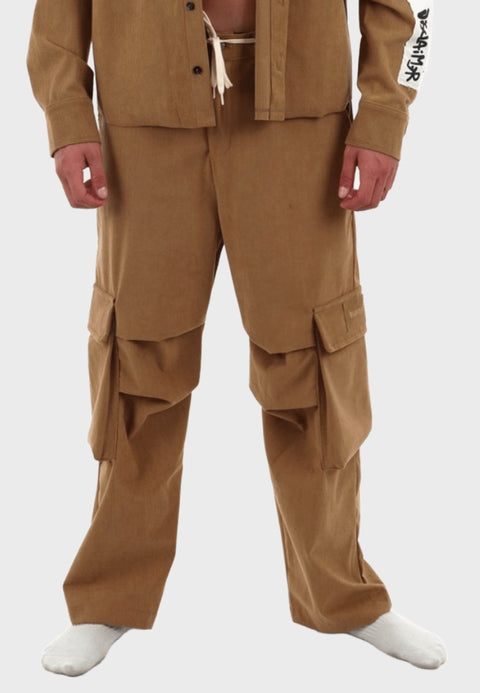 Pantalone DISCLAIMER cargo in gabardine a costine cammello