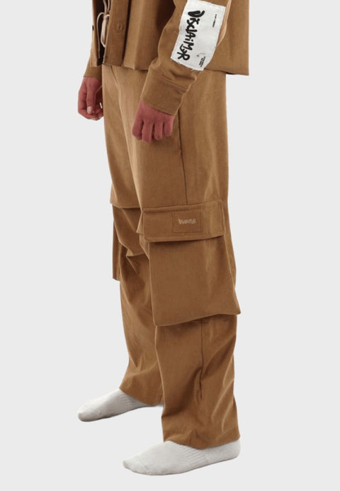 Pantalone DISCLAIMER cargo in gabardine a costine cammello