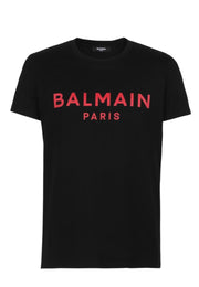 T-shirt BALMAIN stampa logo roso nera