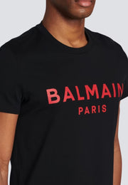 T-shirt BALMAIN stampa logo roso nera