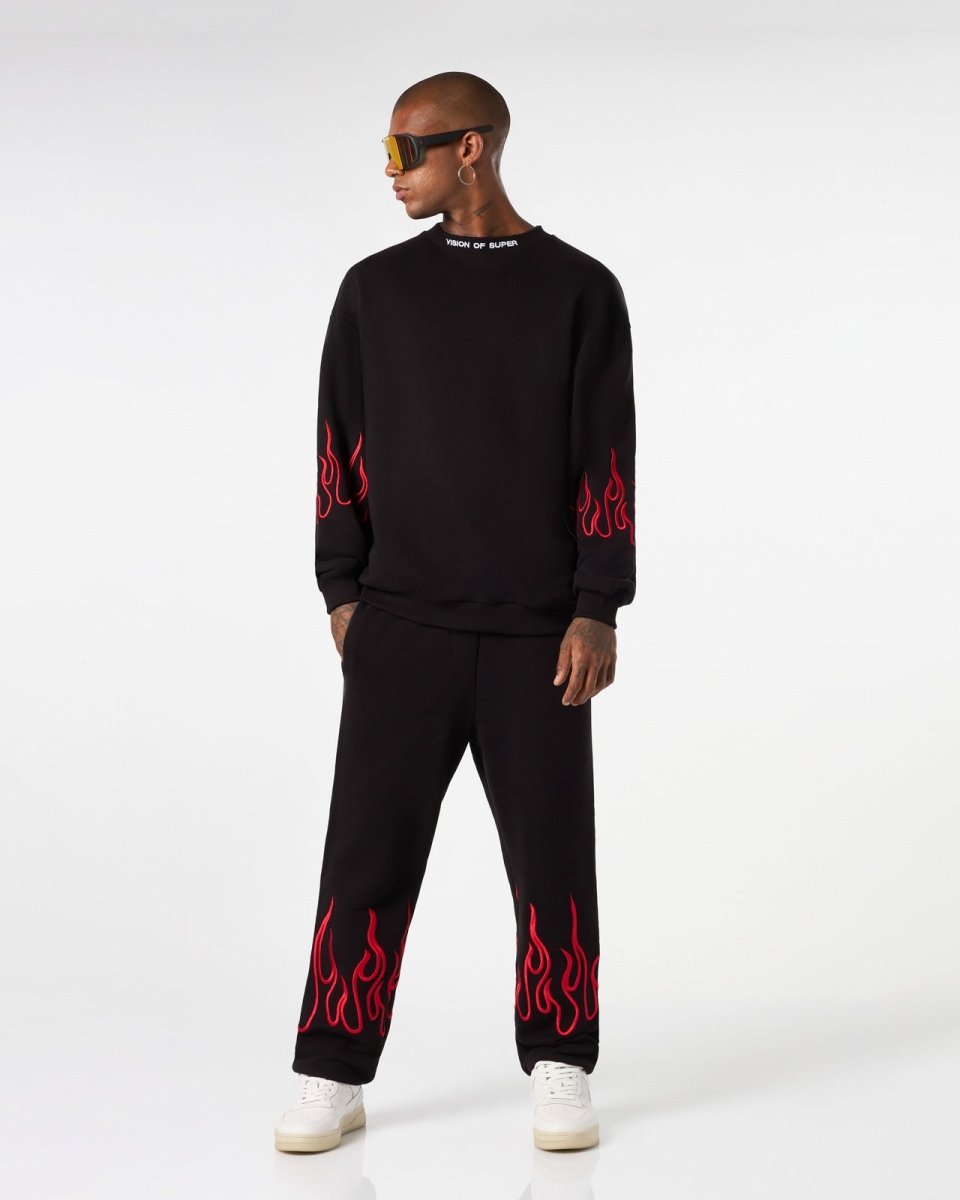 Full Volume By EMP Tuta Felpa Donna Nera E Rossa Con Ricamo Gatto, Taglia L-XL, 100% Poliestere - 2