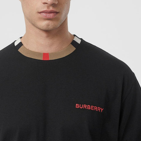 T-shirt BURBERRY logo colletto Check nera