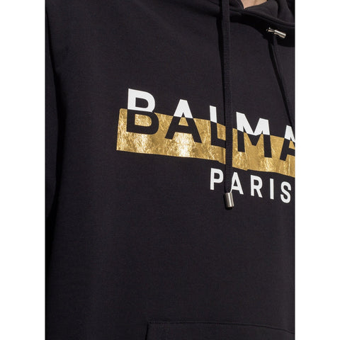 Felpa BALMAIN cappuccio logo foil nera