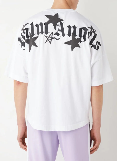 T-shirt PALM ANGELS oversize Shooting Stars logo bianca