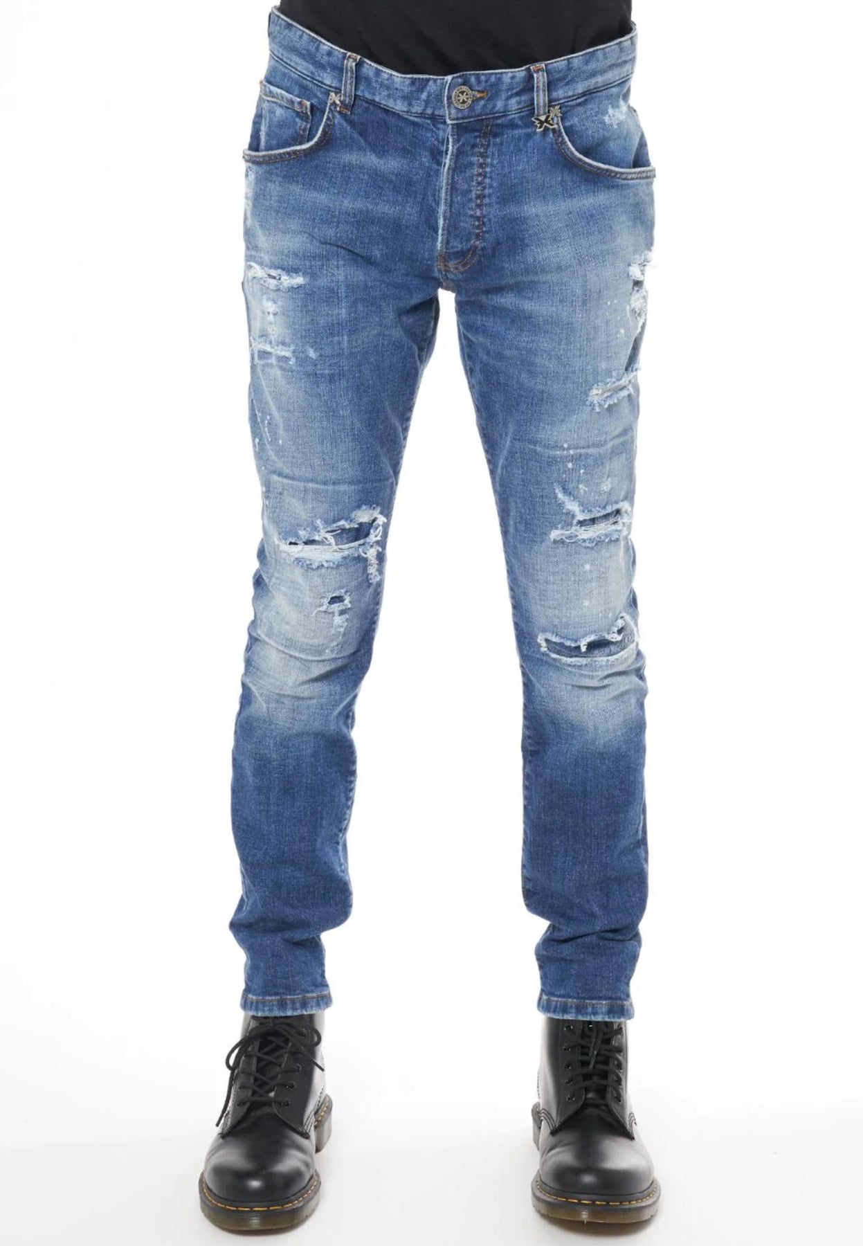 Jeansy RICHMOND X slim fit z przetarciami średni niebieski denim