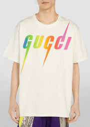 T-shirt GUCCI stampa Blade rainbow large fit bianco sporco