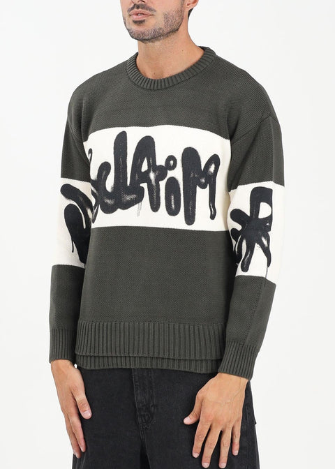 Maglia DISCLAIMER in tricot con logo verde militare