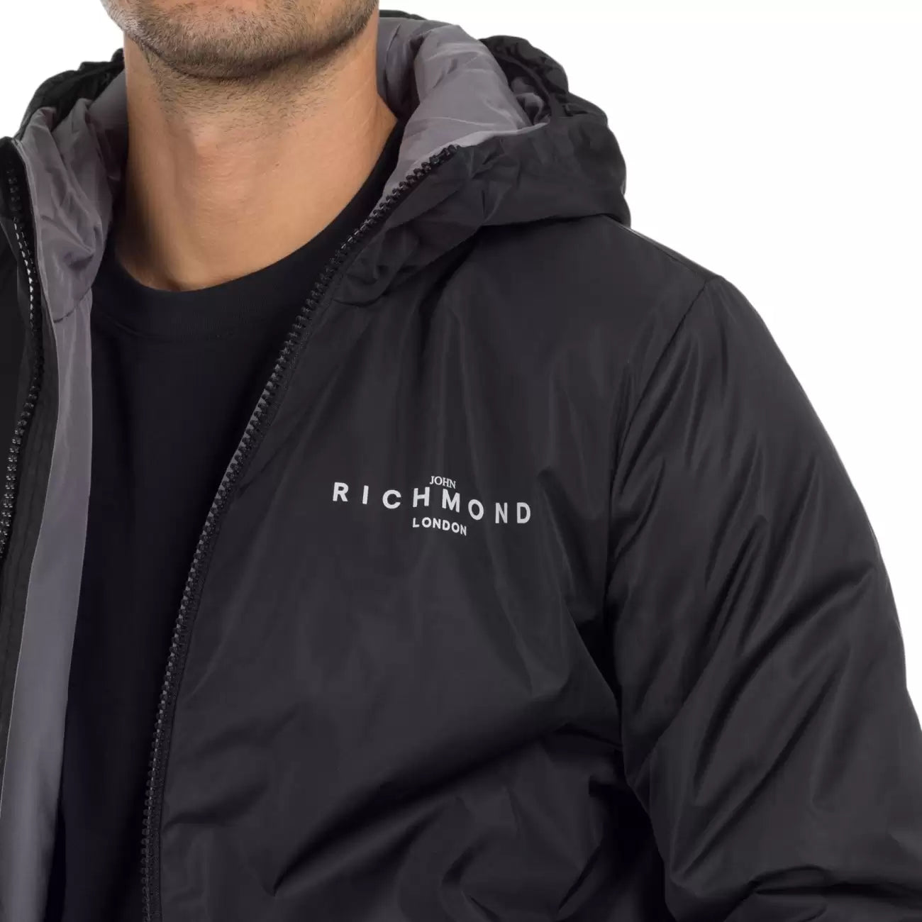 Kurtka dwustronna RICHMOND X z kapturem, zamek, logo dwukolorowe czarno-brązowa