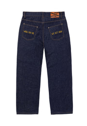 Jeans PROPAGANDA peak con ricamo in raw denim